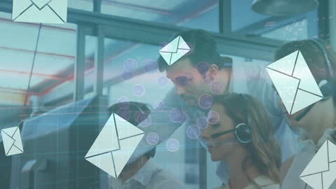 Digital Business Communication with Diverse Team Wearing Headsets