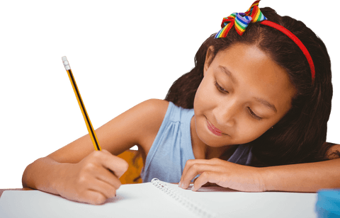 Focused Biracial Girl Writing on Notebook with Transparent Background - Download Free Stock Videos Pikwizard.com