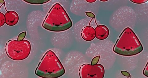 Playful Cartoon Fruits on Fresh Raspberry Background - Download Free Stock Images Pikwizard.com