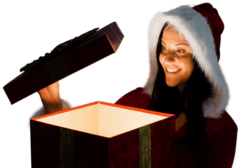 woman in santa hat opening transparent glowing christmas gift box - Download Free Stock Videos Pikwizard.com