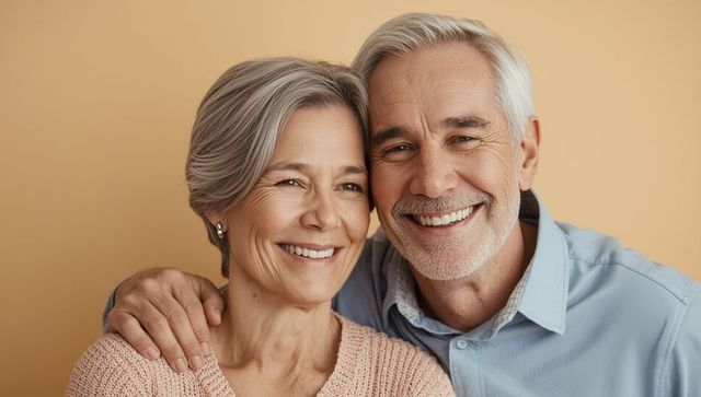 Smiling Senior Couple Embracing Warm Companionship