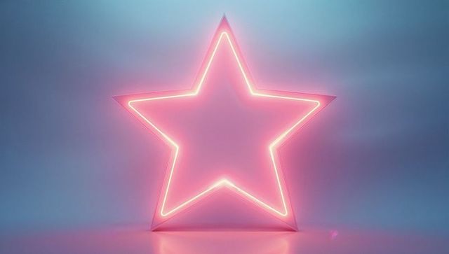 Glowing Neon Star with Reflective Floor Creates Pink Atmosphere