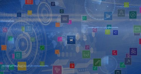 Digital Interface with Icons and Data Network Concept - Download Free Stock Images Pikwizard.com