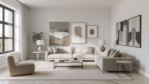 Beige L-shaped Sectional Creating Serene Minimalist Living Room with Scandinavian Style