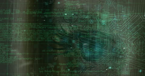 Data Security Concept Over Circuit Board and Woman's Eye