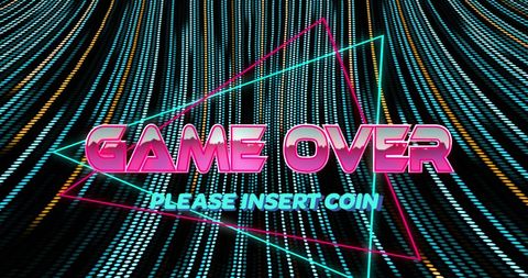 Retro game over and please insert coin neon sign