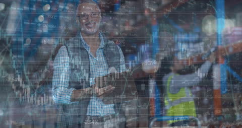 Warehouse Workers Managing Inventory with Data Visualization Overlay