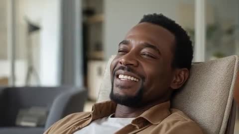 Smiling Man Relaxing in Comforting Home Environment