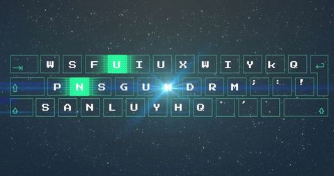 Futuristic digital interface with illuminated holographic keyboard
