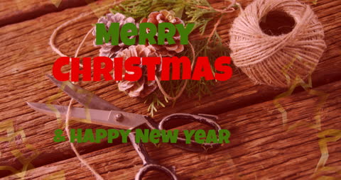 Christmas and New Year Greeting with Rustic Craft Elements