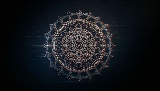 Futuristic rotating glowing mandala in digital void