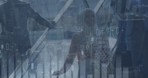 Businesswoman Overlays and Data Processing Graphs in Urban Setting