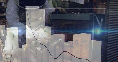 Carpenter Crafting Wood With Data Analytics Overlay