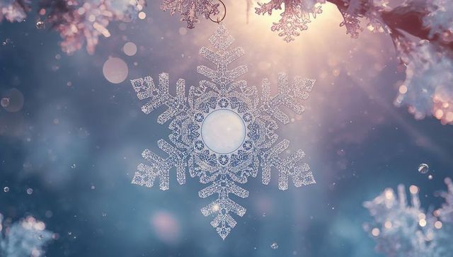 Intricate Snowflake Glistening in Wintry Light