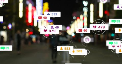 Social Media Icons Overlaying Urban Night Scene