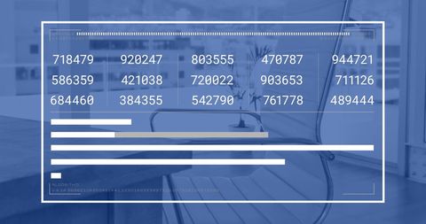 Abstract data overlay on chair in modern office environment