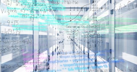 Digital Data Streams with Equations Over Computer Server Room - Download Free Stock Images Pikwizard.com