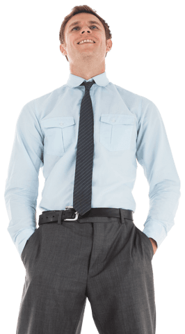 Transparent Confident Businessman Smiling Upwards