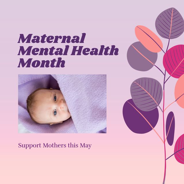 Maternal Mental Health Awareness with Adorable Baby Wrapped in Purple Blanket - Download Free Stock Templates Pikwizard.com