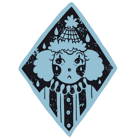 Whimsical transparent stylized clown illustration