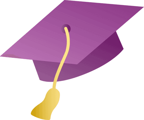 Purple graduation cap with gold tassel on transparent background