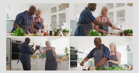 Active Senior Couple Cooking Together Joyfully