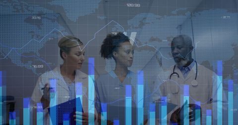 Global Healthcare Team Analyzing Digital Data Visualizations