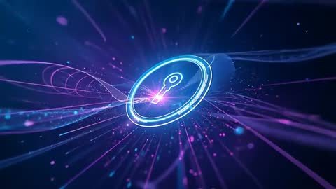 Cybersecurity Animated Glowing Neon Key in Futuristic Space