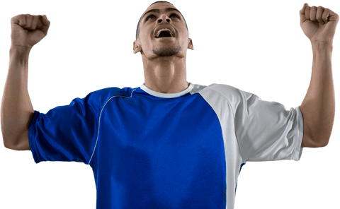Triumphant Football Player Celebrating Victory with Transparent Background