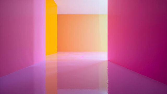Modern Abstract Corridor with Vibrant Pink and Orange Walls