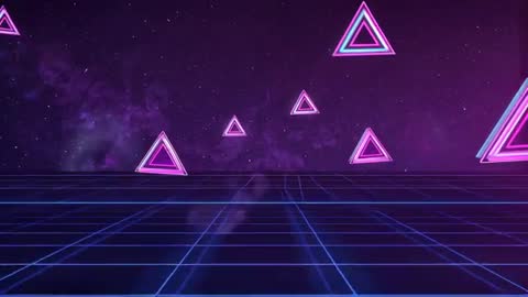 Looping Synthwave Triangles Drifting Over Neon Grid Under Purple Nebula