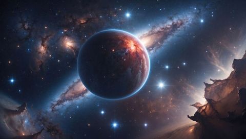 Mystical Planet in Spiral Galaxy with Majestic Nebula