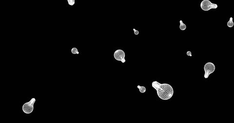 Floating Digital Wireframe Light Bulbs on Black