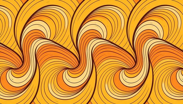 Flowing Retro S-Shaped Wave Pattern with Warm Orange and Yellow Concentric Bands