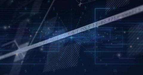 Futuristic Diagonal Beam Crossing Holographic HUD with Numeric Data Stream, Grid