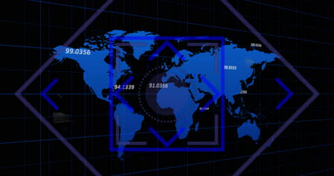 Futuristic Digital Interface with World Map and Data