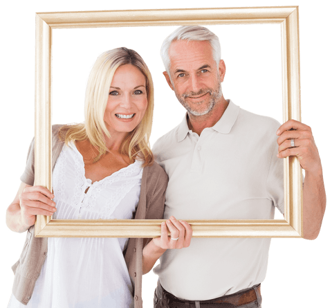 cheerful mature couple holding empty frame transparent background - Download Free Stock Videos Pikwizard.com