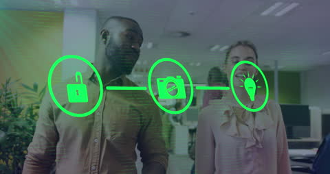 Modern Office Collaboration with Futuristic Interface Display