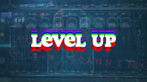 Digital Level Up Concept with Padlock and Server Room Background