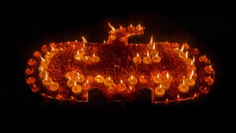 Illuminated Bat Shape with Diyas in Marigold Petal
