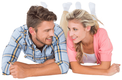 Transparent Romantic Couple Smiling at Each Other