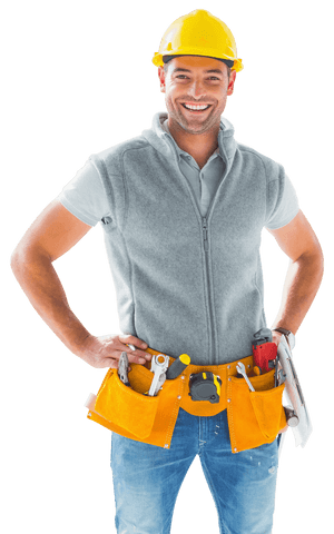 Smiling Construction Worker with Toolbox and Helmet on Transparent Background - Download Free Stock Videos Pikwizard.com