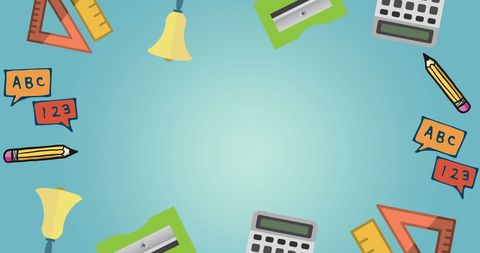 School Supplies on Blue Background for Educational Designs