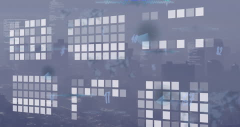 Digital Data Processing Over Cityscape Background