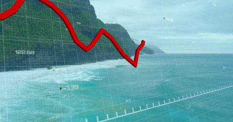 Financial Data Visualization Over Ocean Scenery - Download Free Stock Images Pikwizard.com