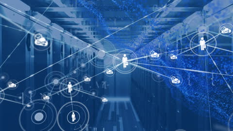 Digital Data Network Visualization in Server Room