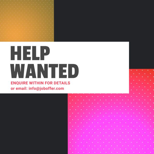 Colorful Help Wanted Sign for Job Recruitment with Contact Information - Download Free Stock Templates Pikwizard.com