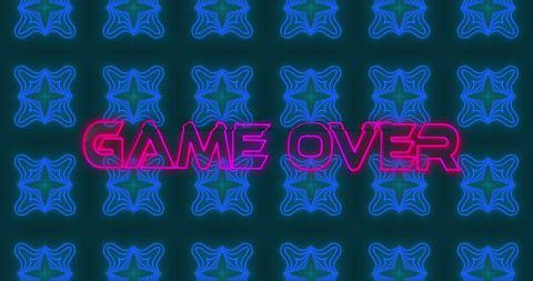 Retro Game Over Neon Sign with Kaleidoscopic Background