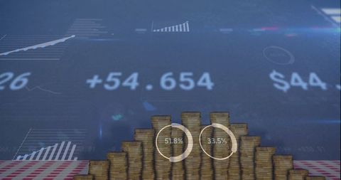 Financial Growth and Data Analysis with Coin Stacks and Digital Interface