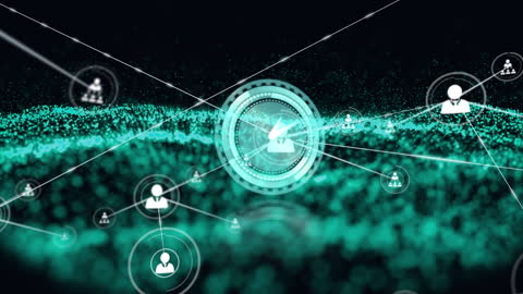 Abstract Digital Network with User Icons and Clock Motion